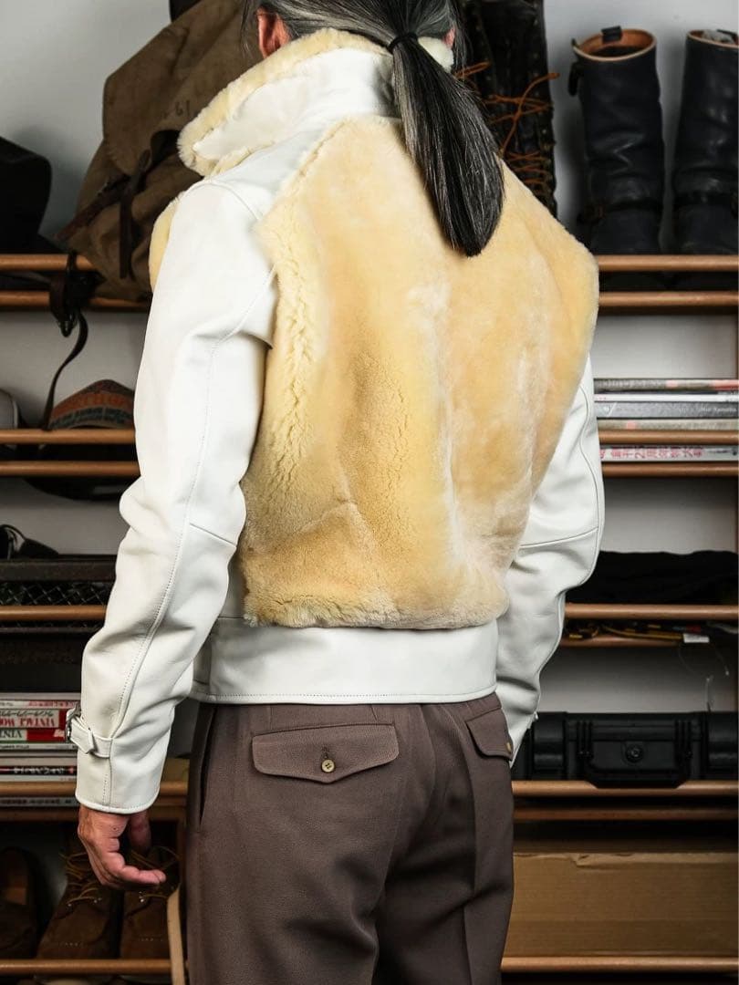 白芯ホースハイド NZ産ムートン 極厚M グリズリージャケット