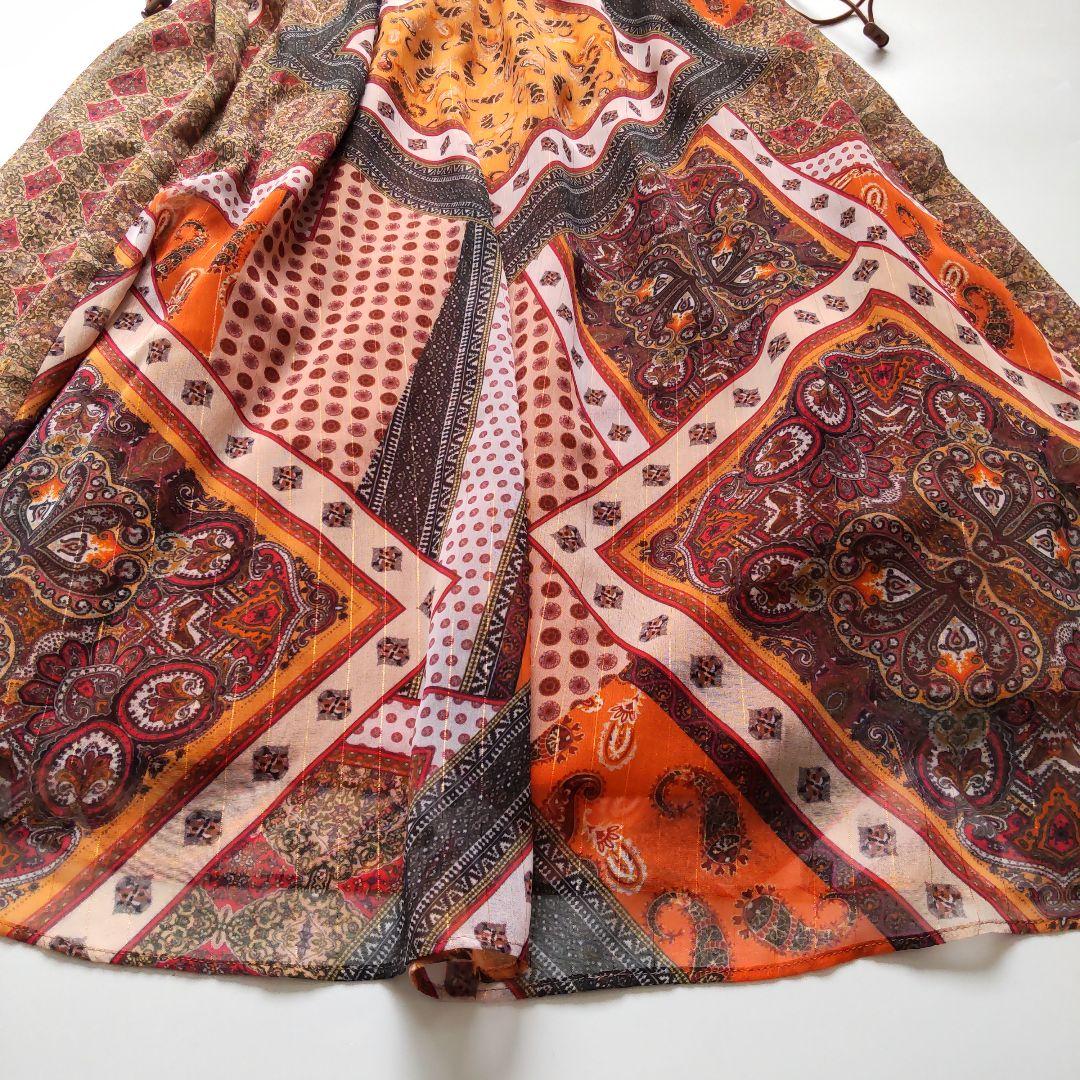 極美品 ヴィヴィアンタム オレンジ ペイズリー柄 半袖 総柄 ワンピース 38