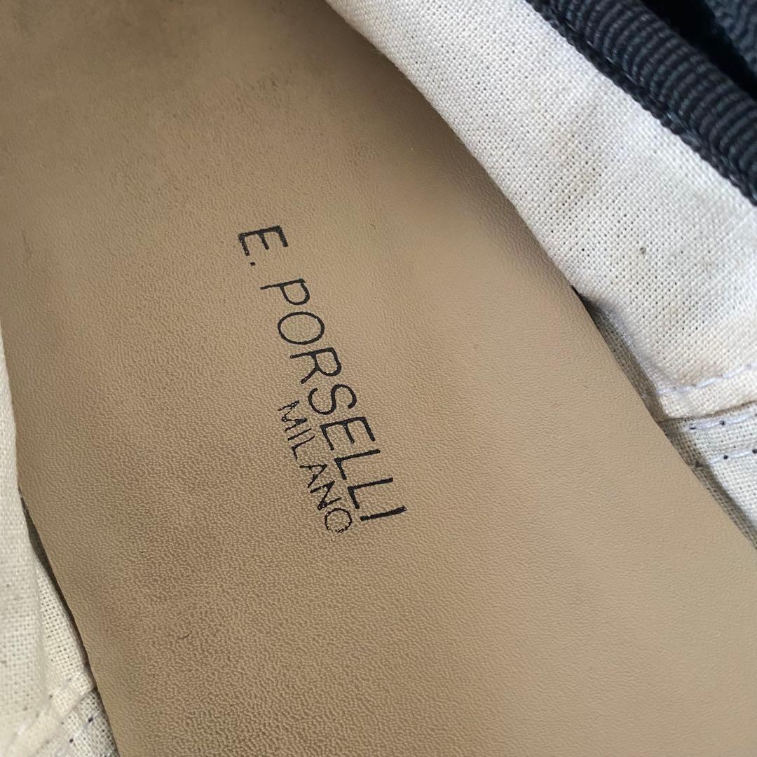 E.PORSELLI ポルセリ バレエシューズ リボン レザー 黒 23.5