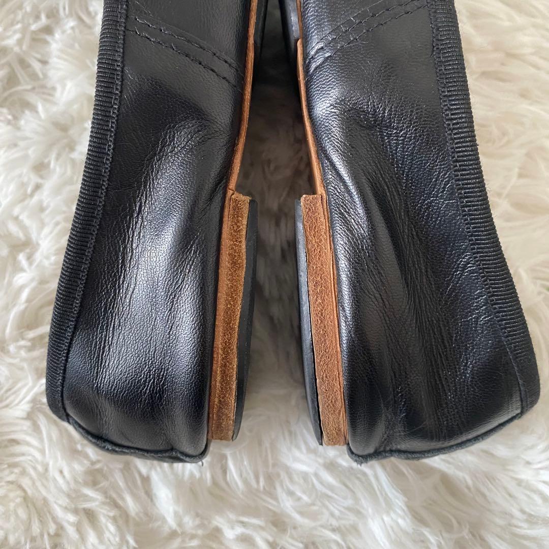 E.PORSELLI ポルセリ バレエシューズ リボン レザー 黒 23.5