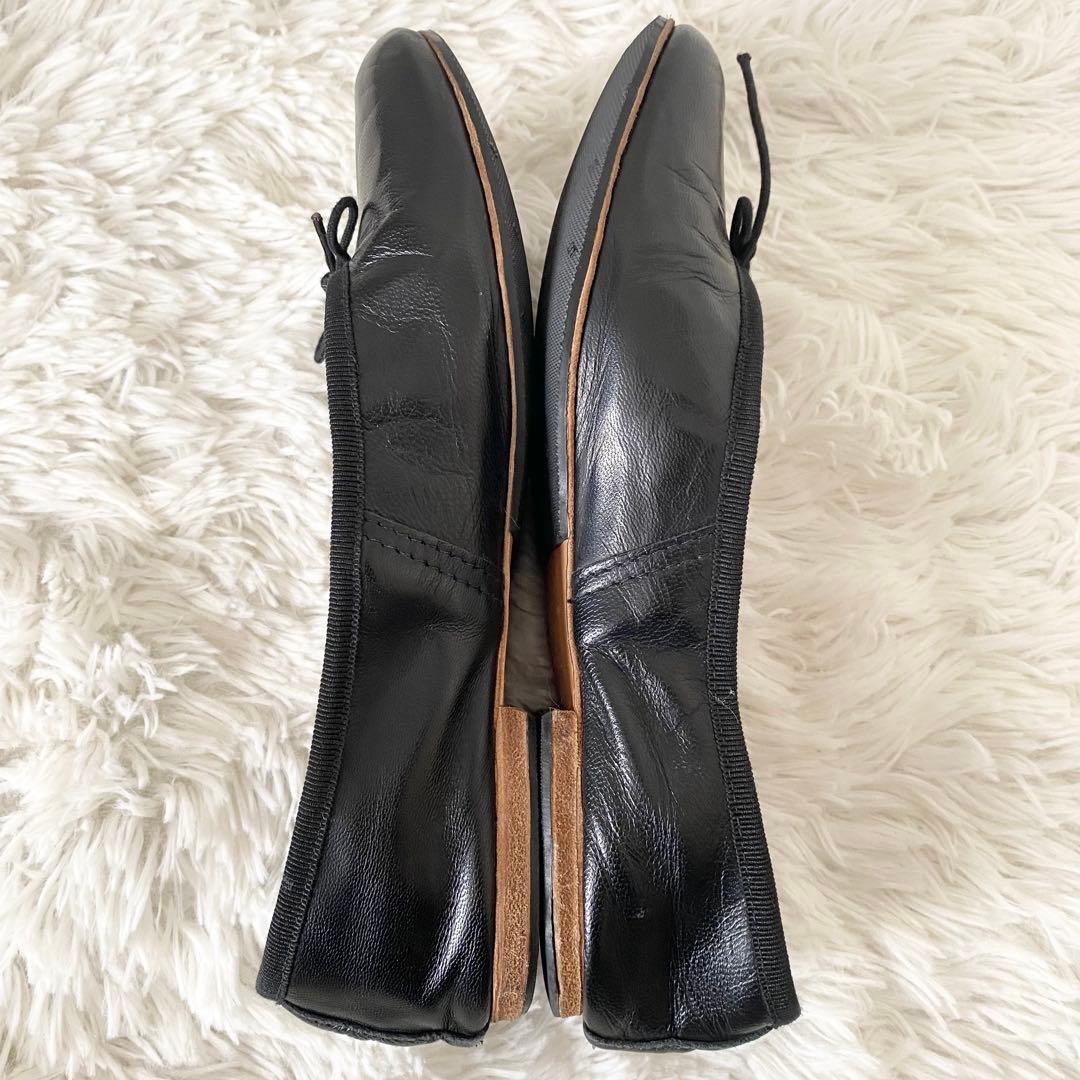 E.PORSELLI ポルセリ バレエシューズ リボン レザー 黒 23.5