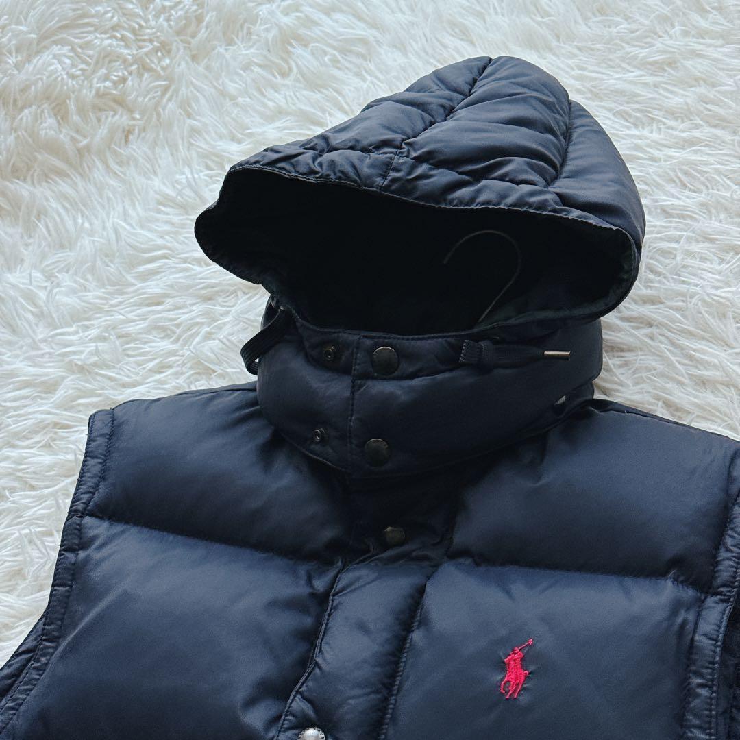 ポロバイラルフローレン 肉厚ダウンベスト レッドポニー刺繍 フード取り外し可