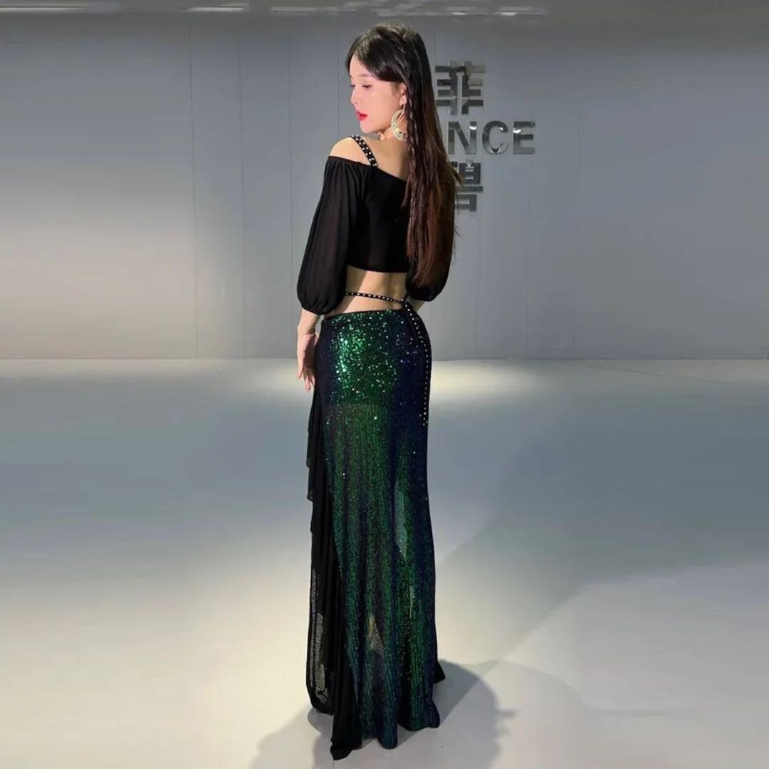 ベリーダンスセットアップ XXL 緑と黒