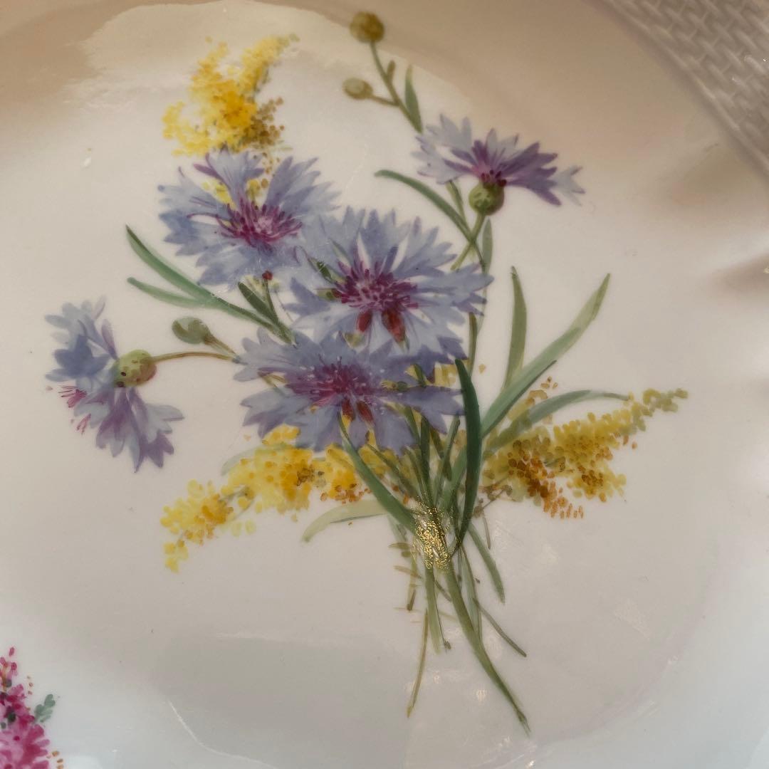 【古マイセン】①コバルト／花絵皿② 印象主義 自然主義／楕円深皿 「花と蝶」