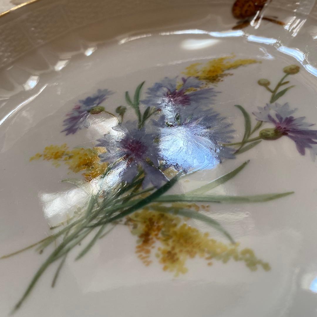 【古マイセン】①コバルト／花絵皿② 印象主義 自然主義／楕円深皿 「花と蝶」
