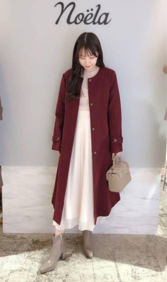 新品 Noela 2way ケープウールコート ロングコート M ボルドー