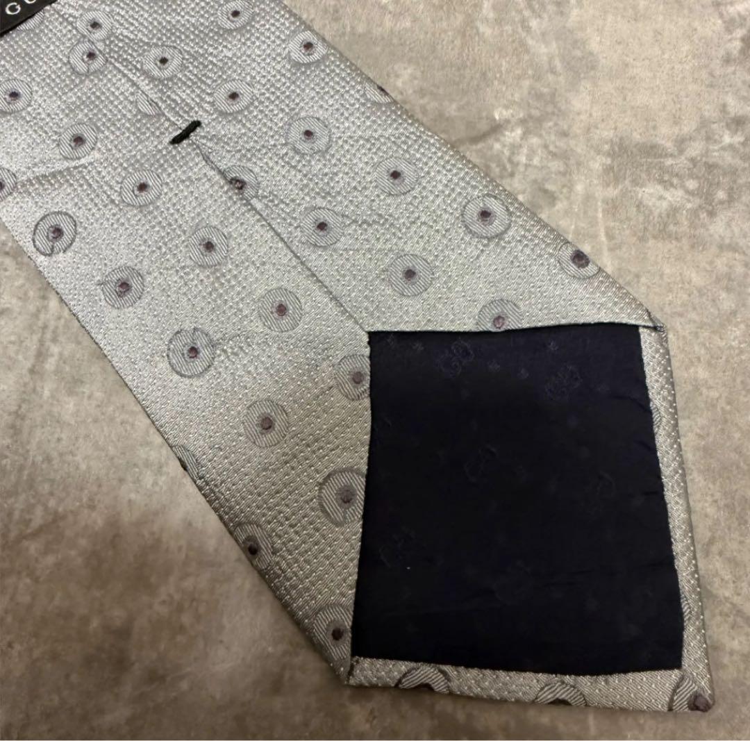 GUCCI グッチ ネクタイ グレー系 水玉模様 ハイブランド 結婚式 シルク