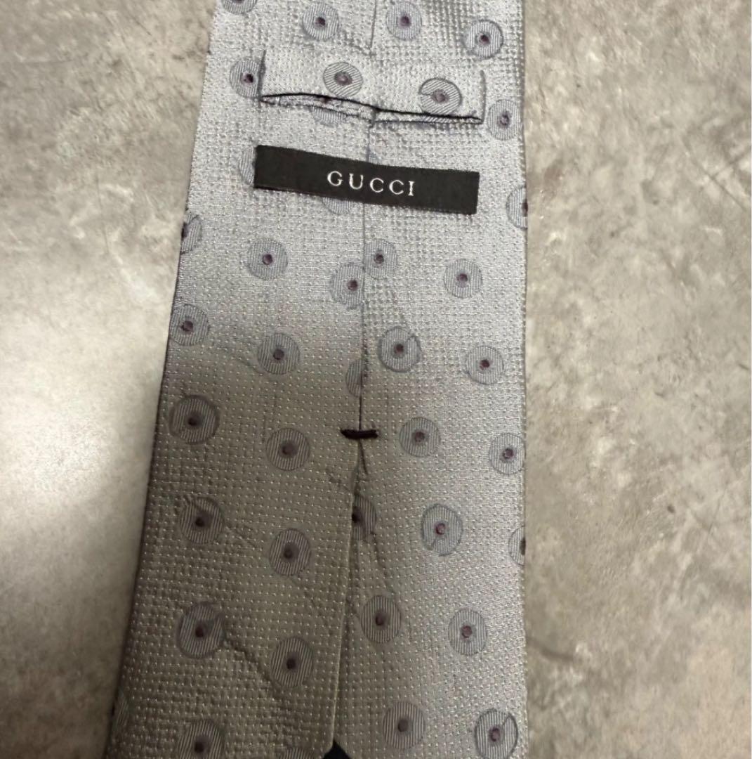 GUCCI グッチ ネクタイ グレー系 水玉模様 ハイブランド 結婚式 シルク