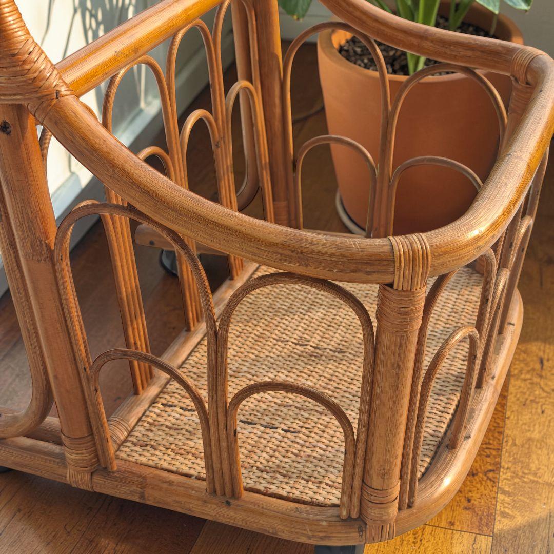 ラタン 姿見 籐家具 昭和レトロ アンティークラタン ミラースタンド