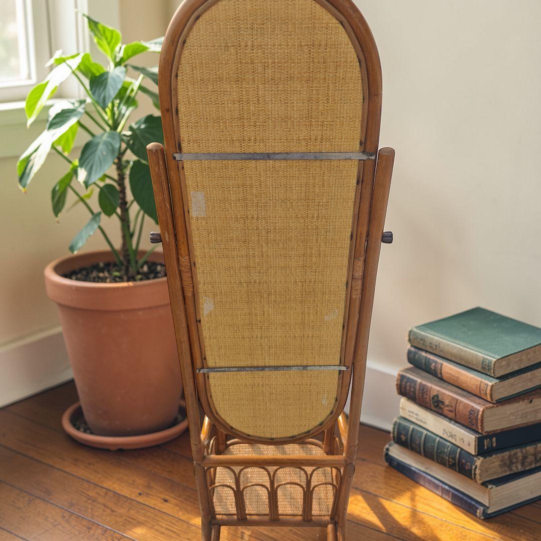 ラタン 姿見 籐家具 昭和レトロ アンティークラタン ミラースタンド