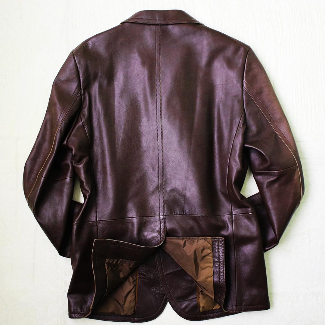 希少カラー✨コムサデモードメン レザーテーラードジャケット 本革 ラム 羊革