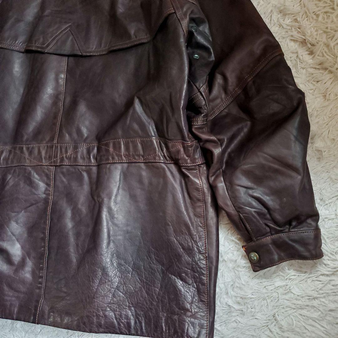 70s レザーファイヤーマンジャケット ユーロビンテージ キルティング XL