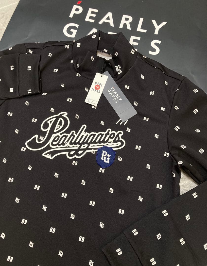 新品 パーリーゲイツ 鹿の子ダンボールゼブラ長袖ハイネックカットソー(4)M/紺