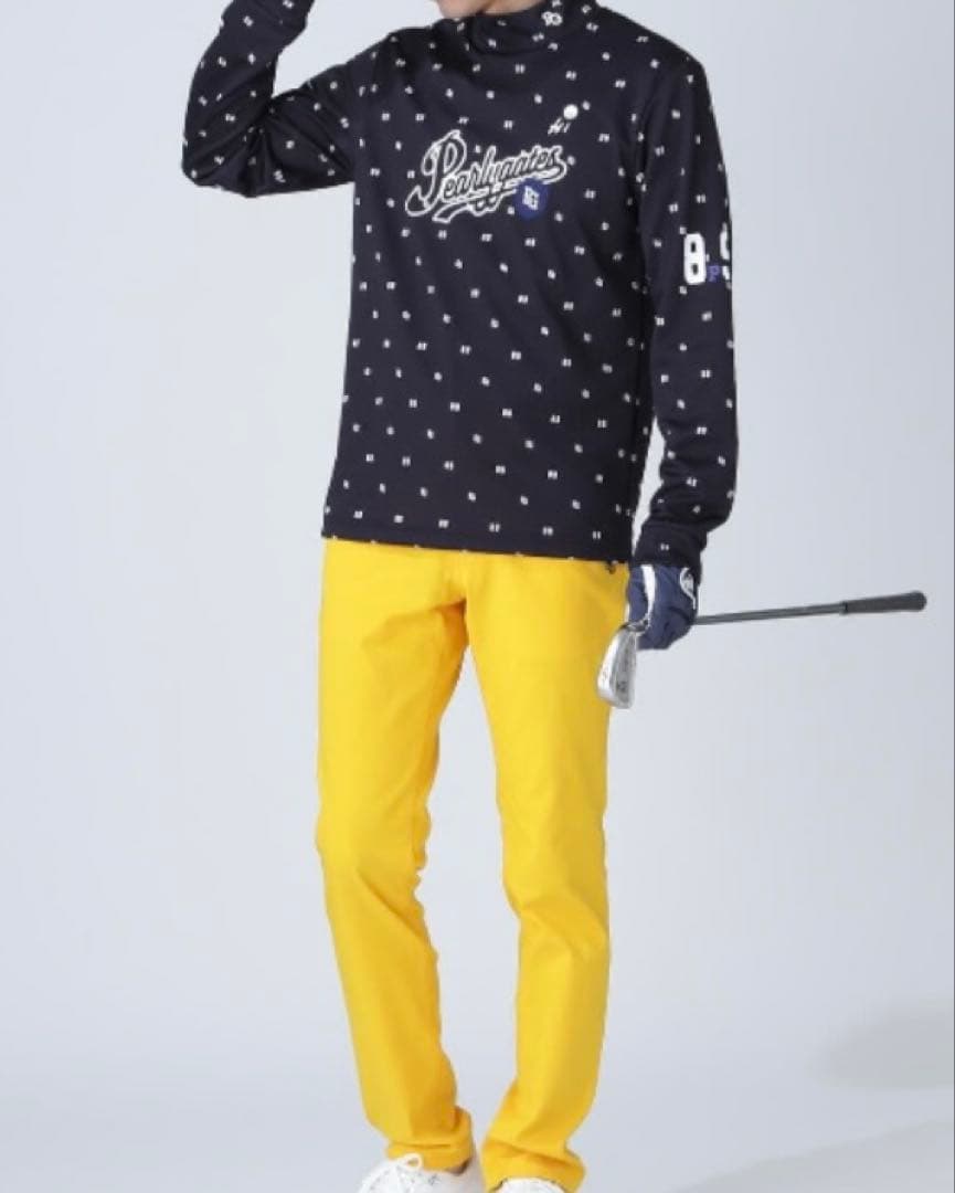 新品 パーリーゲイツ 鹿の子ダンボールゼブラ長袖ハイネックカットソー(4)M/紺