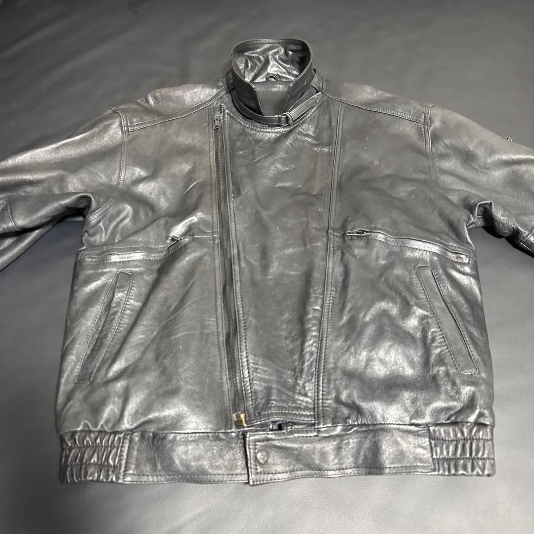 ヴィンテージ　ブラックレザーシングルライダースジャケット