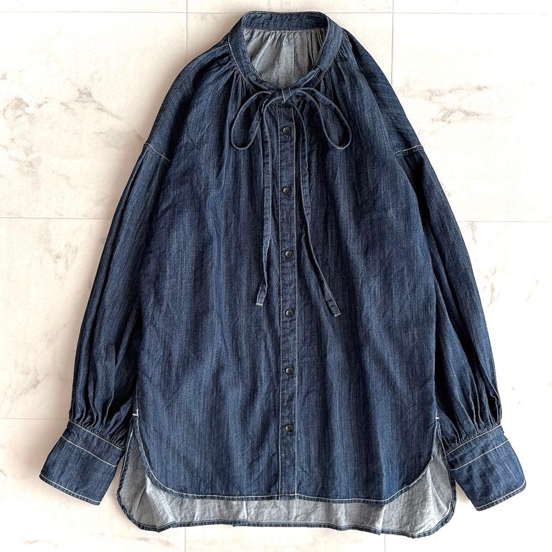 美品✨MACHATT デニムリボンブラウス インディゴ