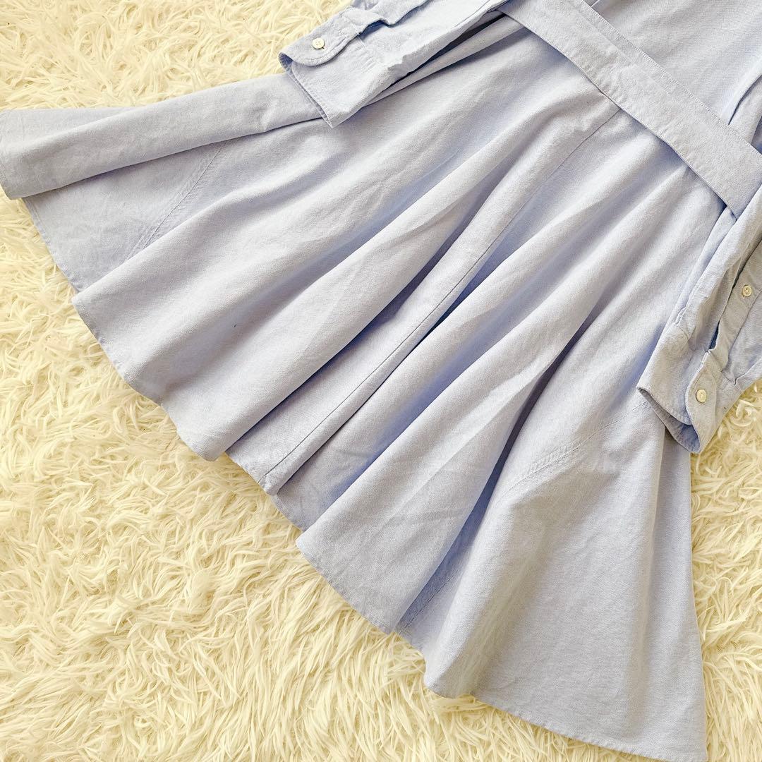 サイズ4✨ポロラルフローレン プリーツ シャツワンピース ベルト ポニー 水色