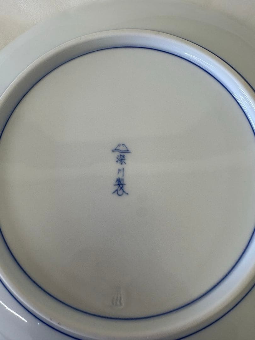 深川製磁　八方割飾皿　窓絵竹に鶴