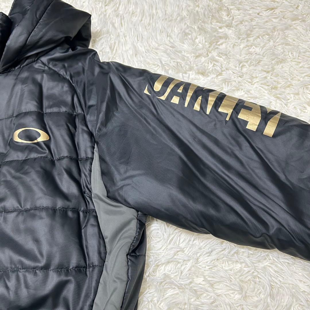 オークリー　中綿ベンチコート　ロング　ブラック　XLサイズ　バッグ刺繍ロゴ