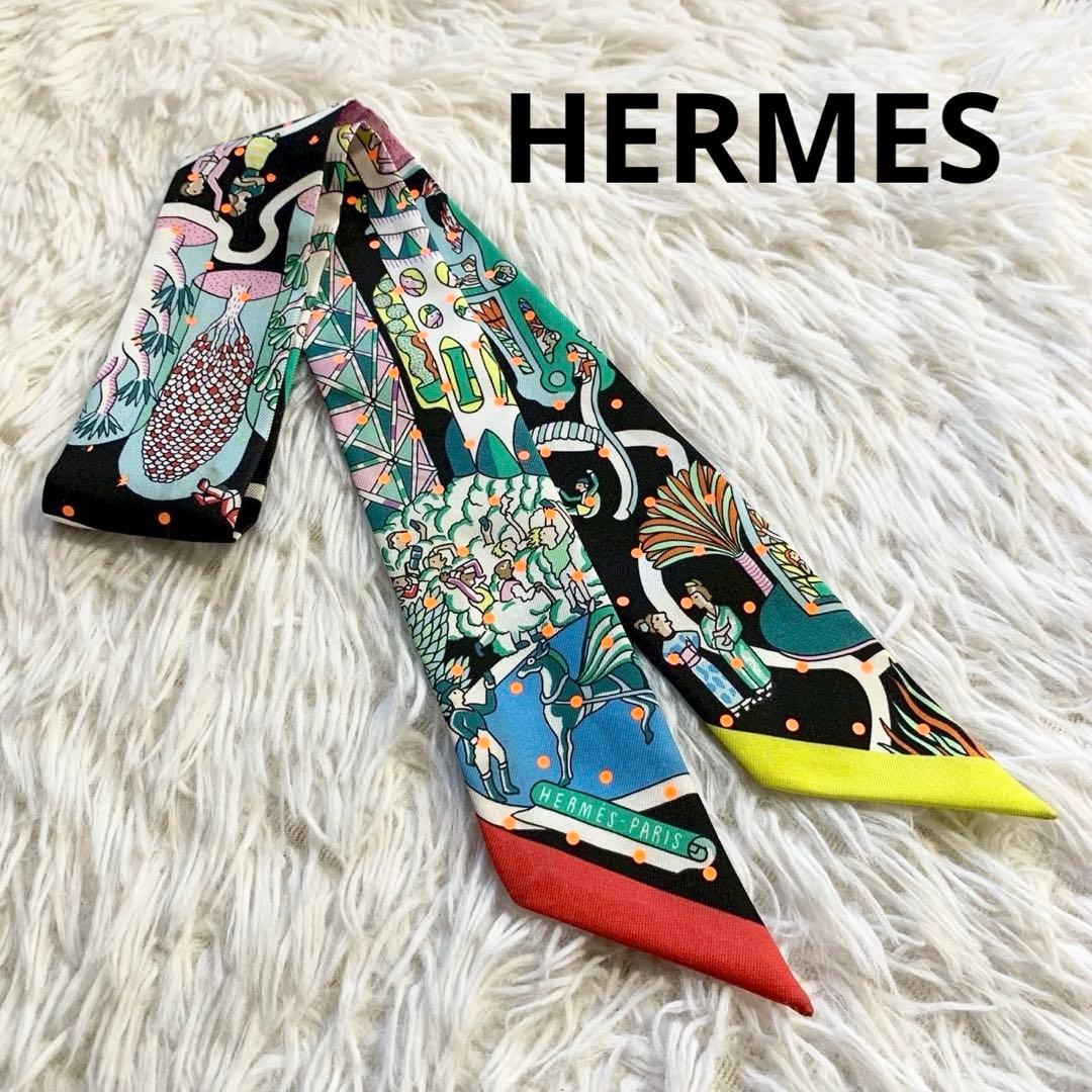 HERMES　エルメス　万国博覧会　ツイリー　リボンスカーフ　素材タグ付き