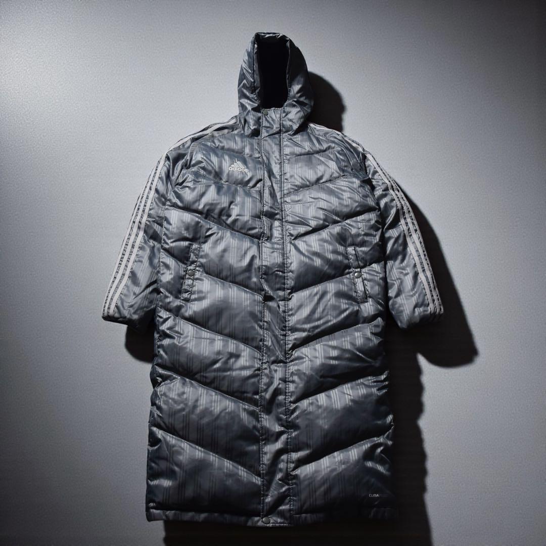 【美品】adidas ロングダウンベンチコート シルバーグレー ユニセックス S