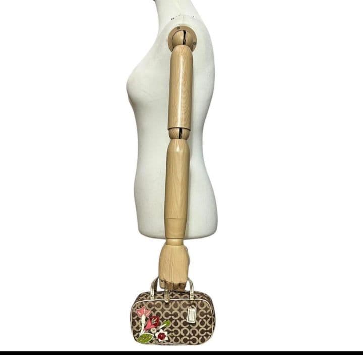 【COACH】花モチーフ シグネチャー 化粧ポーチ ハンドル付き ベージュ　美品