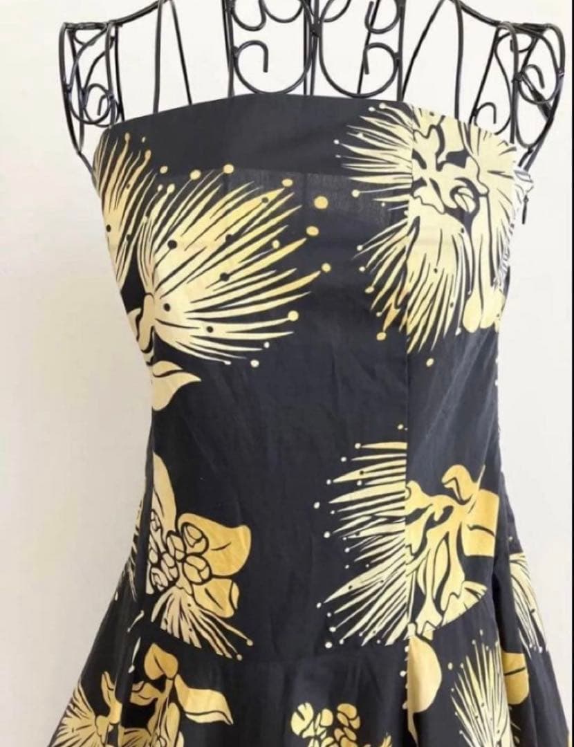 フラダンス　MMJ　ドレス　フラドレス　ベアトップ　レフア　黒×オークルジョーヌ