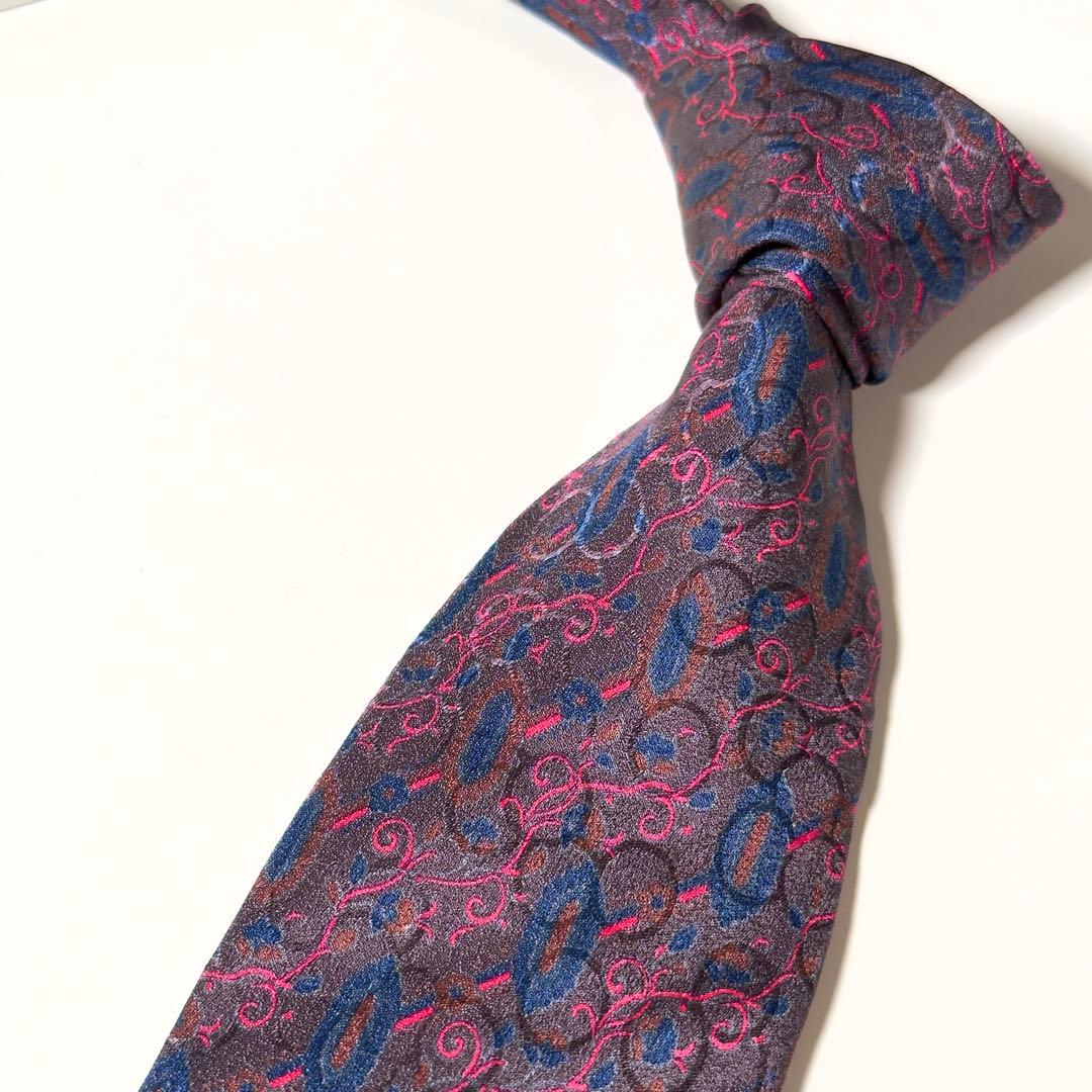 【良品】 Dior ディオール パープル系 ペイズリー柄 ネクタイ