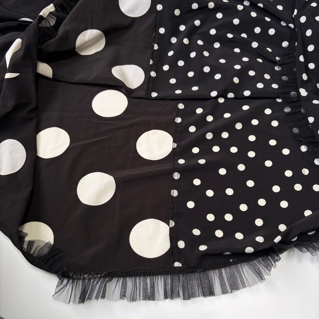 ロイスクレヨン ドットフリルワンピース　水玉　レース　白黒　ロングワンピース