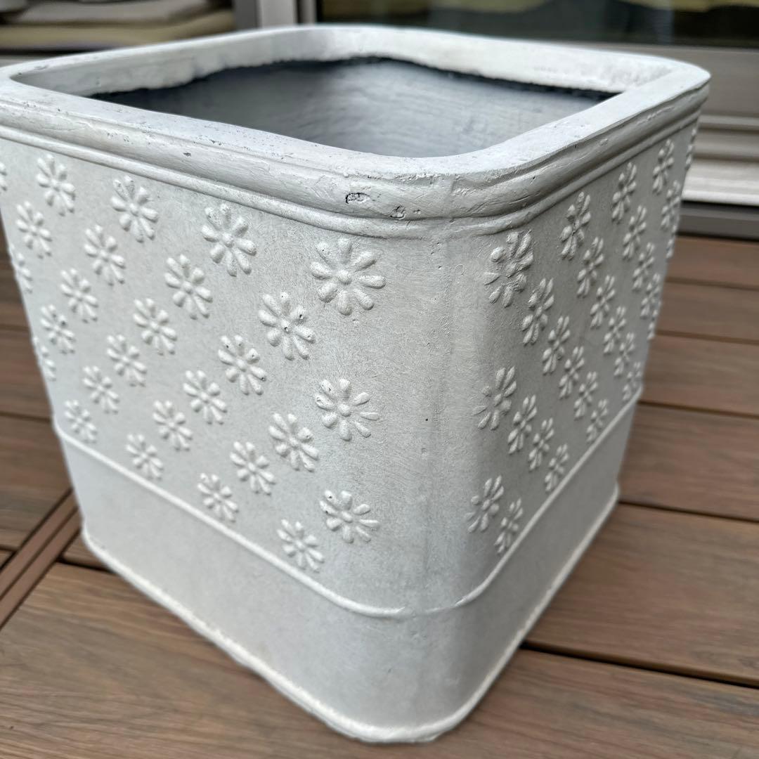 フローリア キューブ30cm ホワイト　アンティーク鉢　植木鉢　陶器　おしゃれ