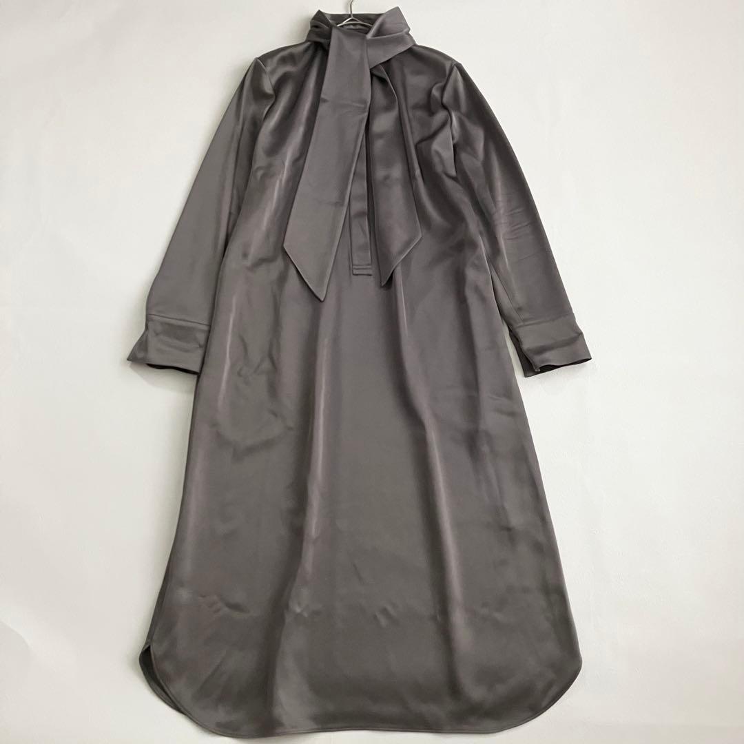 theory luxe サテンシャツワンピース　ボウタイ　比翼ボタン　38