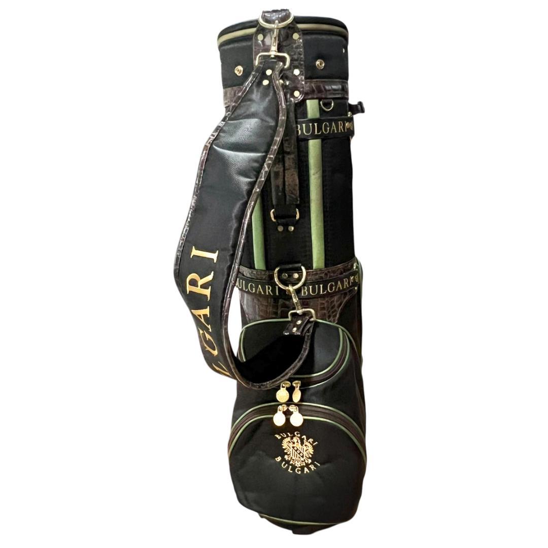 ブルガリ ゴルフバッグ クロコ ブラック キャンバス レザー ゴールド