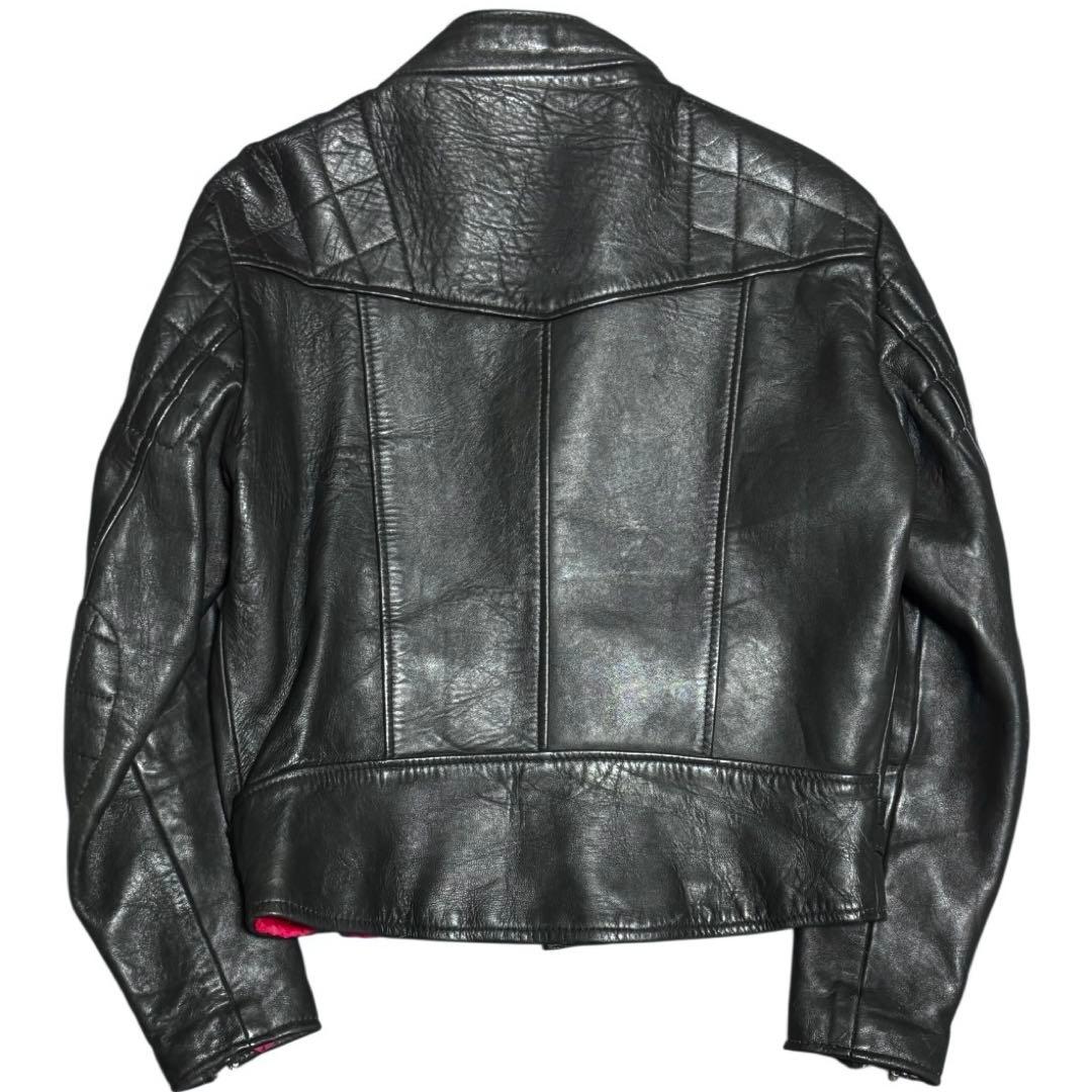 ビンテージ 立ち襟 パテッド ロンジャン ライダースジャケット 40 ブラック