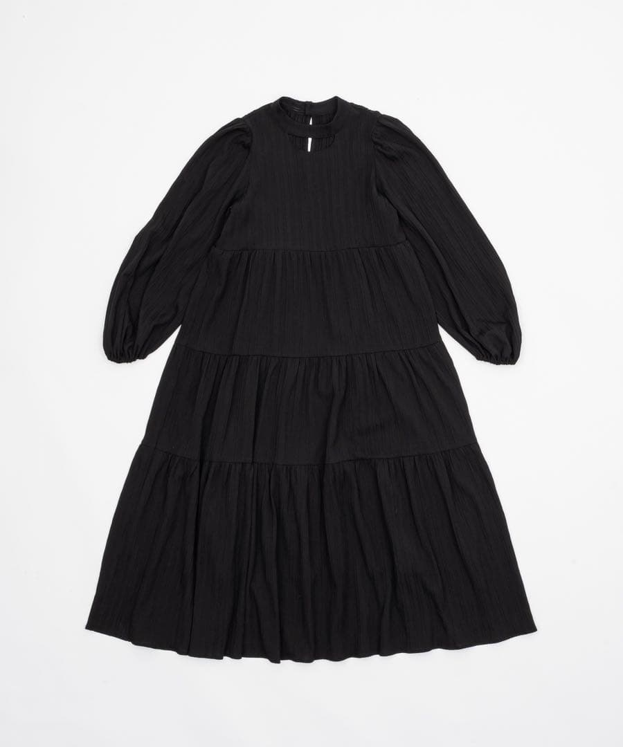 新品 OLUN きりまる ドレープ ロング ティアードワンピース ブラック 黒