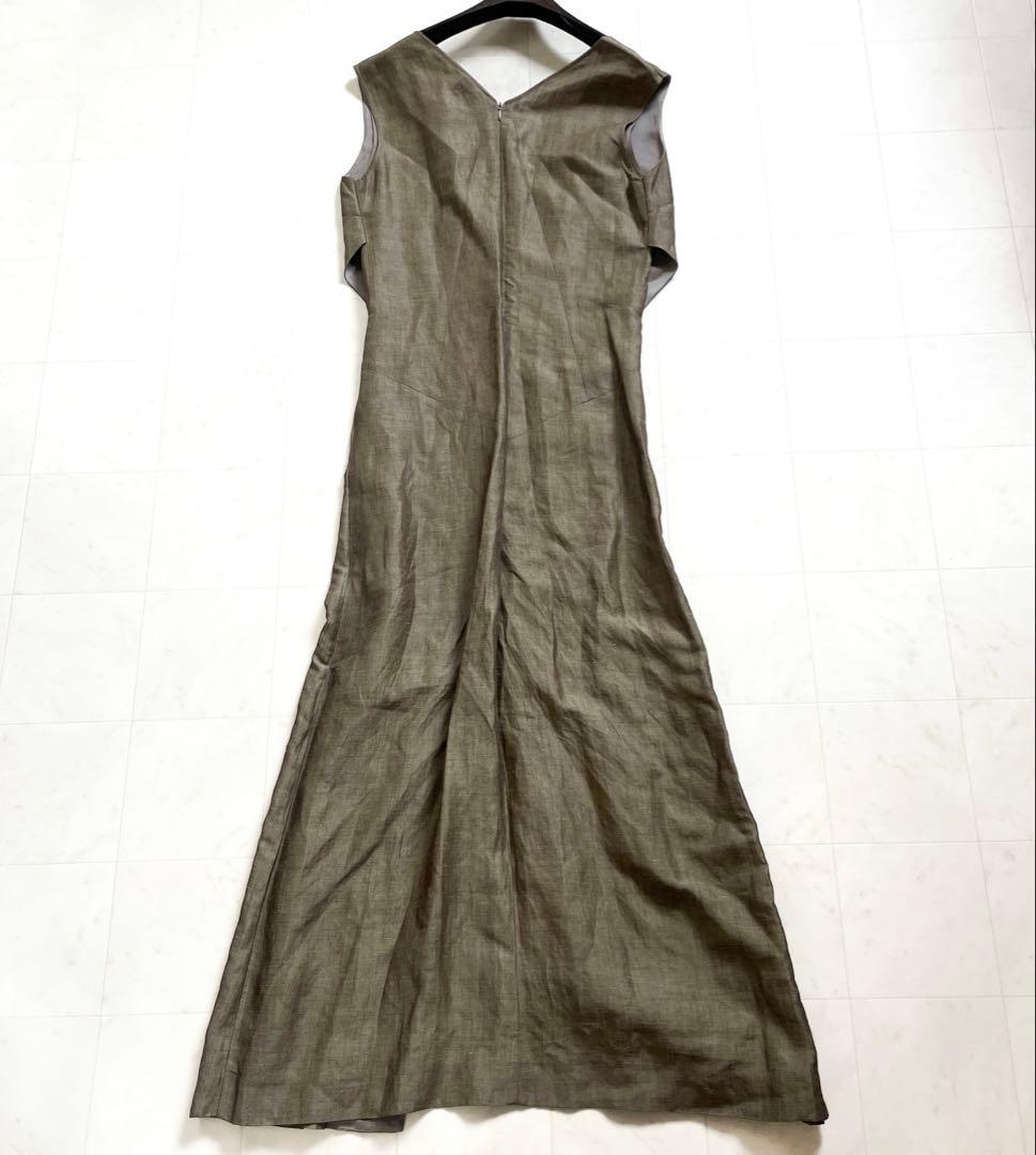 KENZO ケンゾー 38 マキシ丈ワンピース　ブラウン　ノースリーブ　リネン混