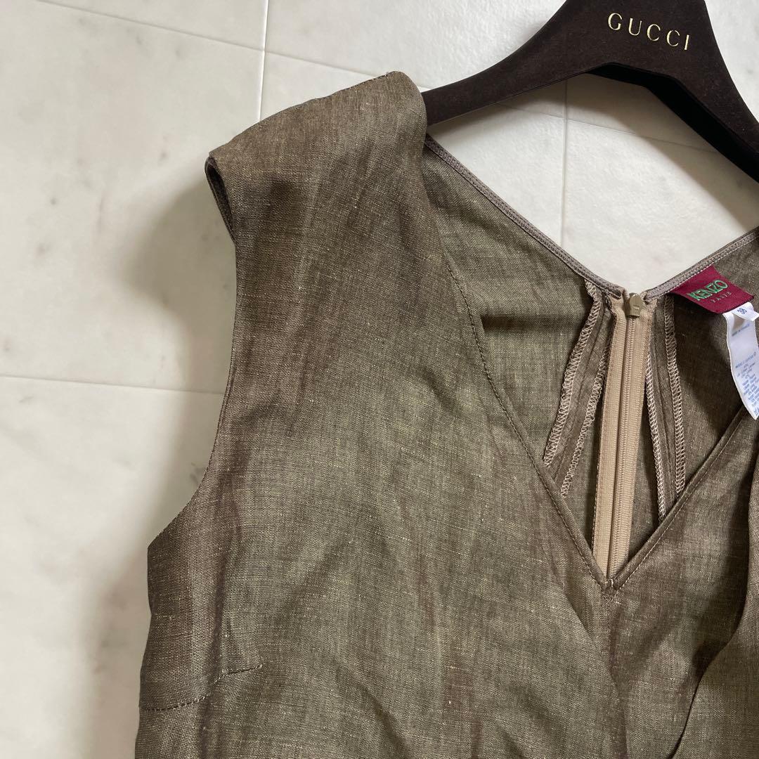 KENZO ケンゾー 38 マキシ丈ワンピース　ブラウン　ノースリーブ　リネン混