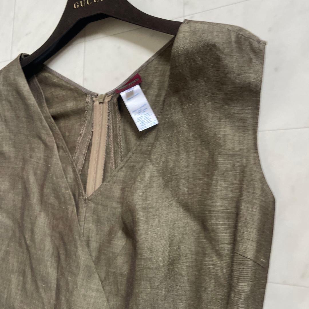 KENZO ケンゾー 38 マキシ丈ワンピース　ブラウン　ノースリーブ　リネン混