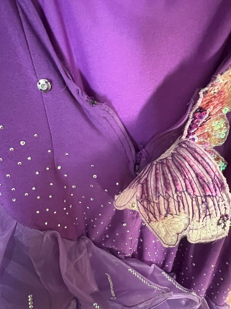 社交ダンス ドレス ラテン パープル フリル ストーン リメイク ダンス衣装