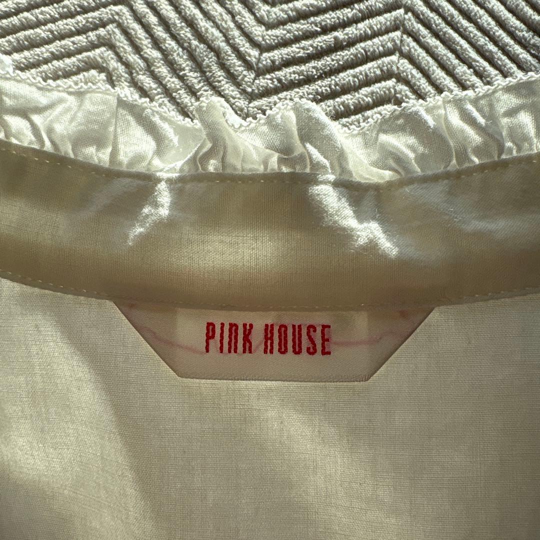 【美品】PINK HOUSE スタンドカラーチュニックブラウスF フリル タック
