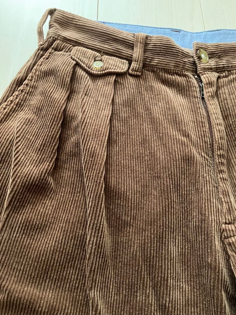 BEAMS + 2プリーツコーデュロイトラウザーズ ブラウン S 日本製