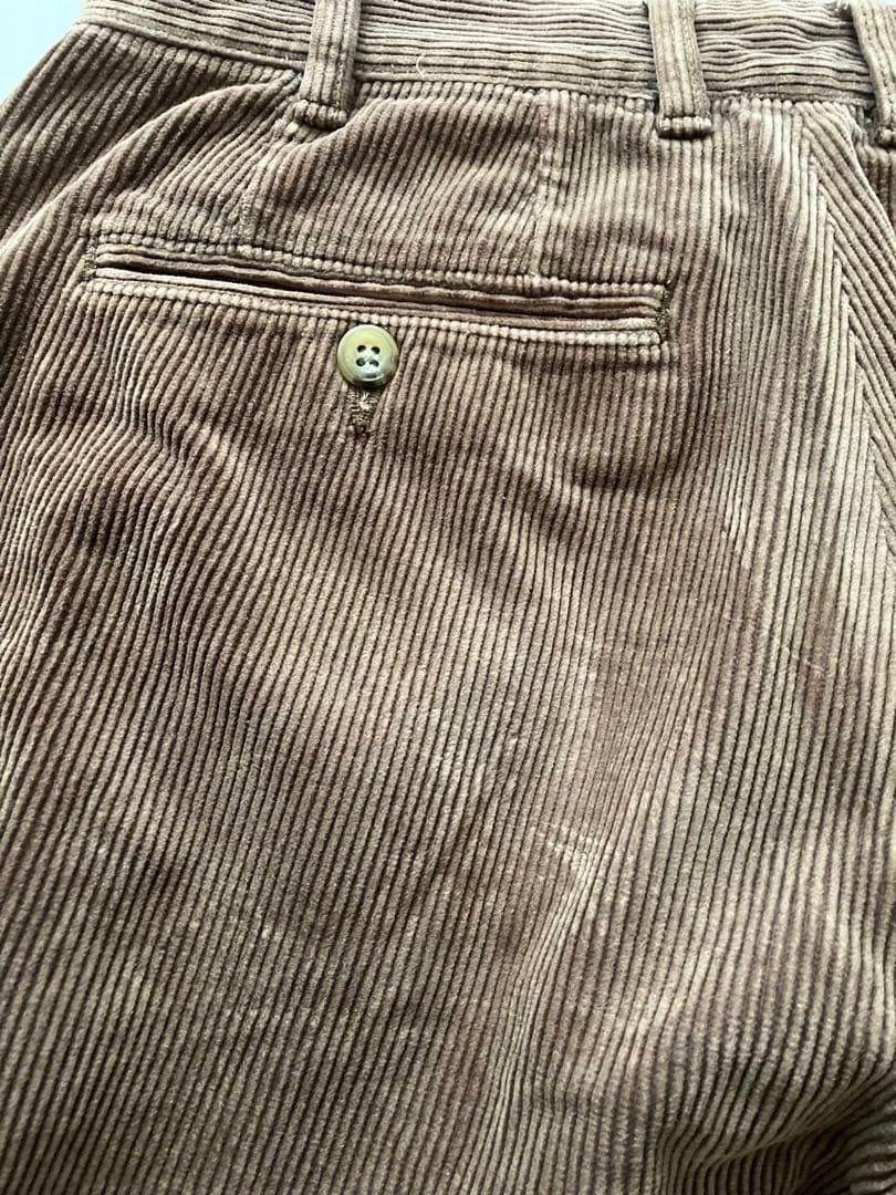 BEAMS + 2プリーツコーデュロイトラウザーズ ブラウン S 日本製