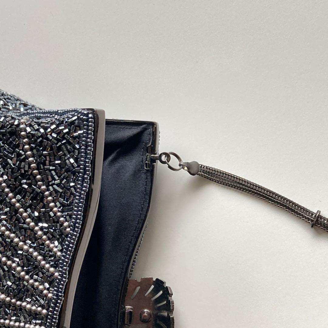 【週末セール】東京ソワール 全面ビーズバッグ ブラック パーティーバッグ 黒