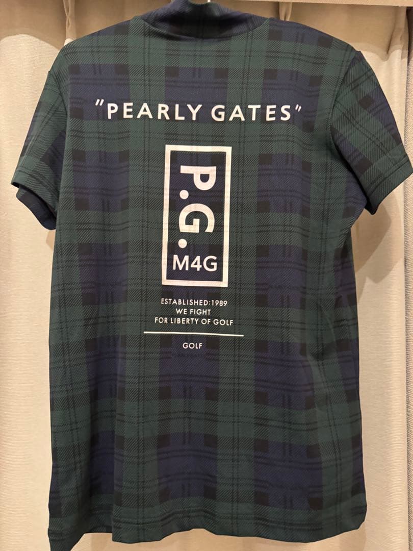 一度着用✨パーリーゲイツ ハイネック半袖シャツ チェック柄 ロゴ 1 M