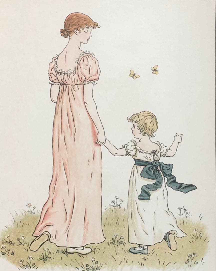 ケイト　グリナウエイの絵本　多色刷りの木版画でつくられた　綺麗な絵本の1ページ