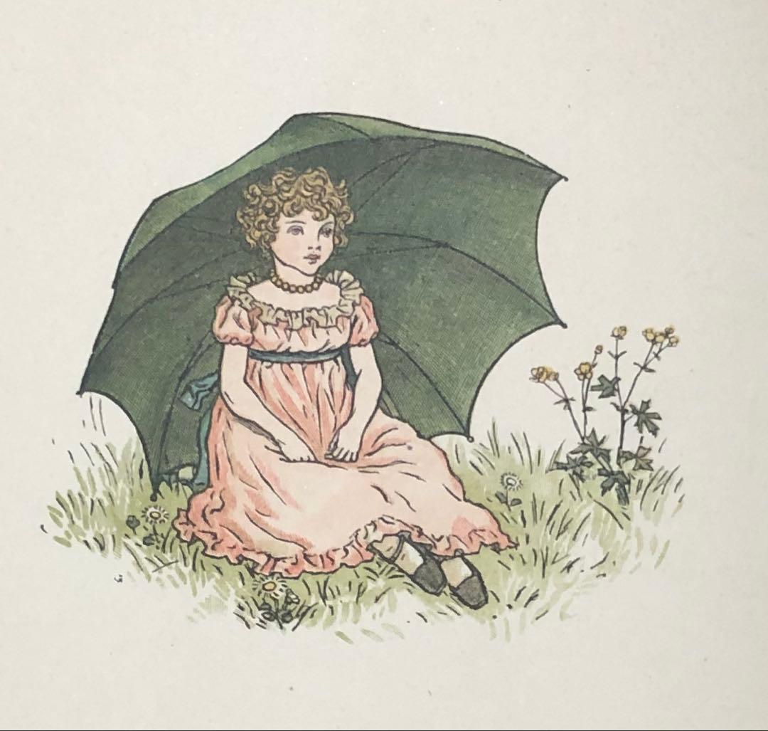 ケイト　グリナウエイの絵本　多色刷りの木版画でつくられた　綺麗な絵本の1ページ