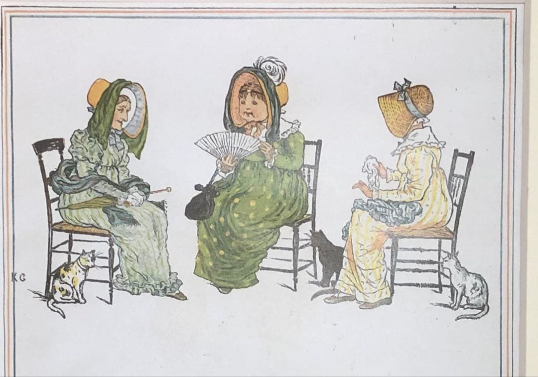 ケイト　グリナウエイの絵本　多色刷りの木版画でつくられた　綺麗な絵本の1ページ