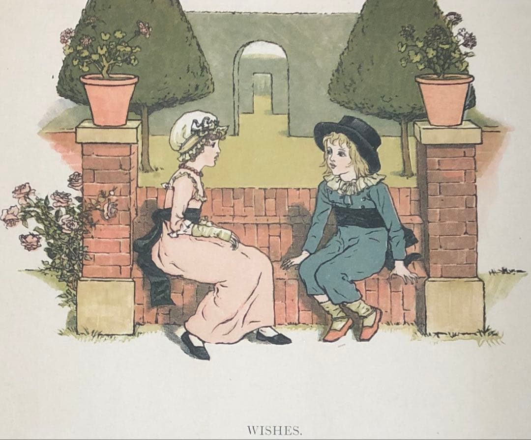 ケイト　グリナウエイの絵本　多色刷りの木版画でつくられた　綺麗な絵本の1ページ