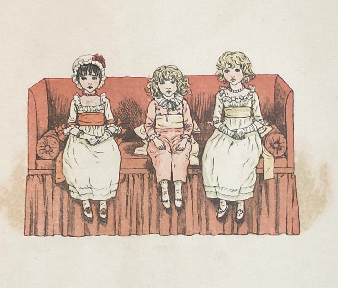 ケイト　グリナウエイの絵本　多色刷りの木版画でつくられた　綺麗な絵本の1ページ