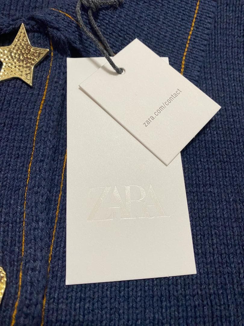 ZARA コントラストボタン付きニットジャケット カーディガン ブルー M