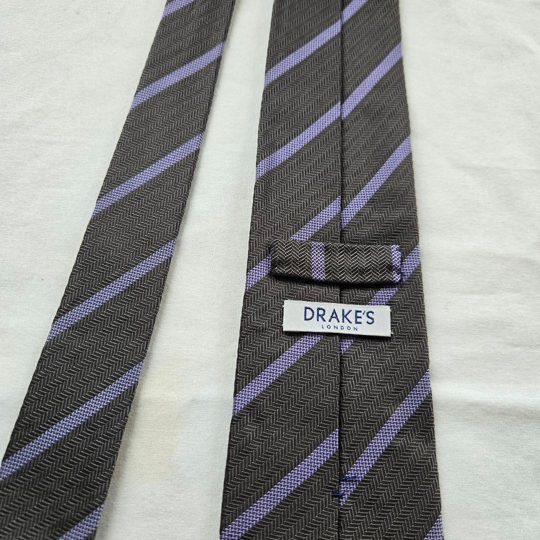 美品　DRAKES シルク ネクタイグレー ストライプ　ハンドメイド